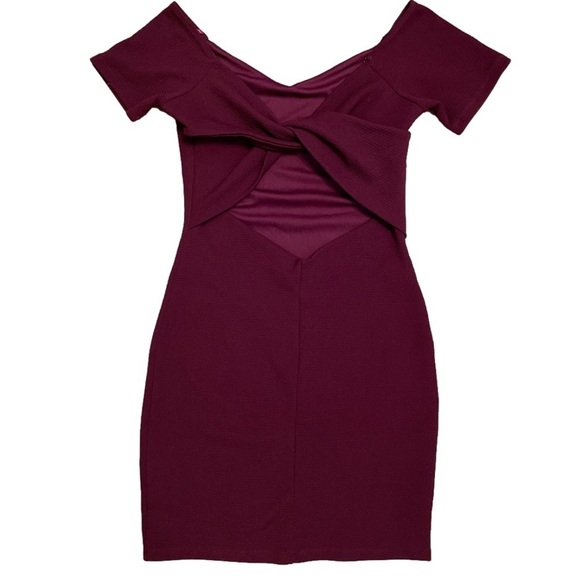 Revamped Burgundy Off-Shoulder Mini Dress - Picture 2 of 7